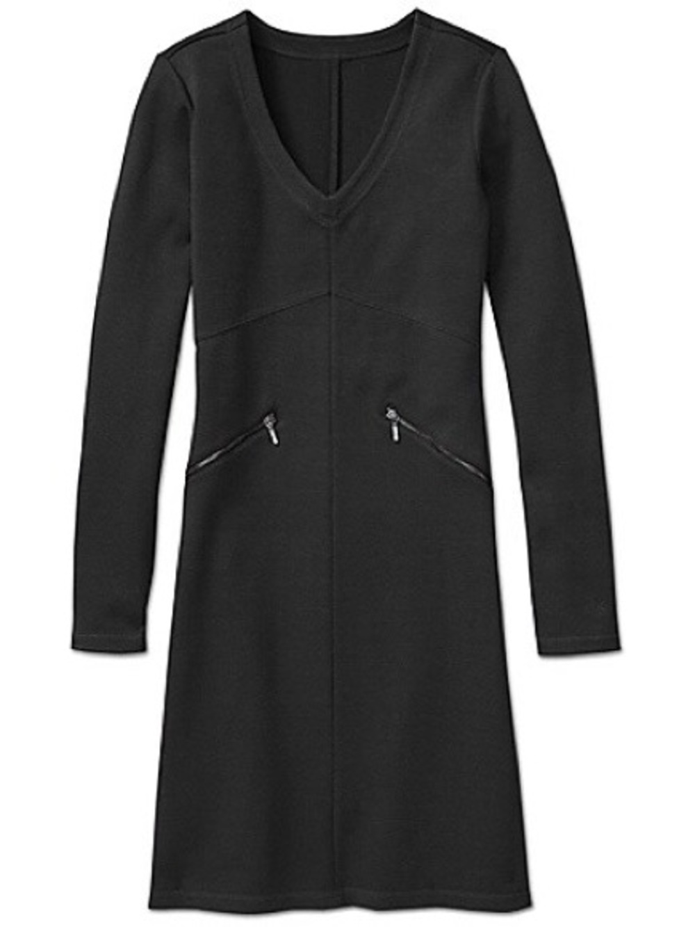 Athleta Black V-Neck Long Sleeve Zip-Pocket Dress